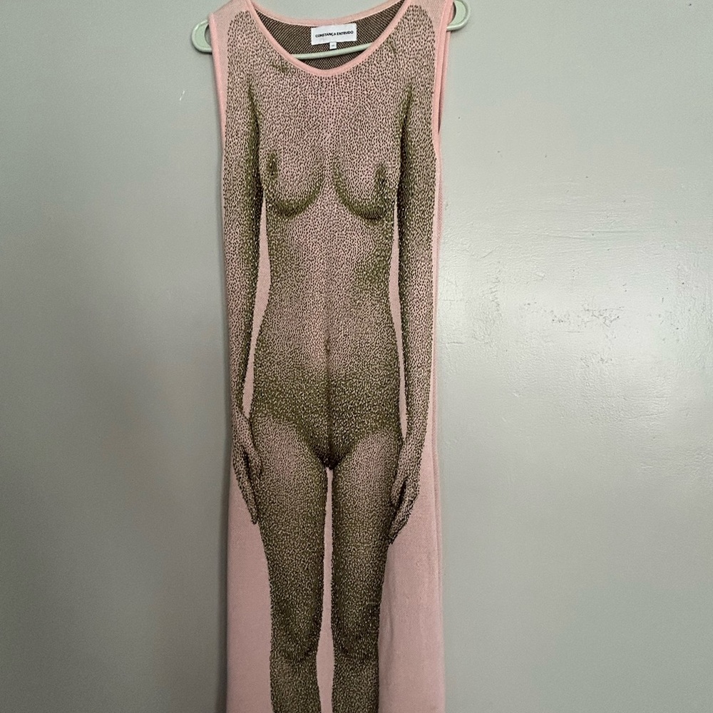 Unknown Brand Pink Mesh Body Dress with Nude Figure Print
